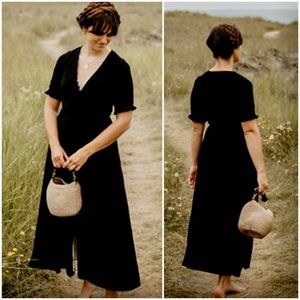 {Fauxgerty} Marianne Black Ruffle-Trimmed Wrap Dress, Size XXS, NWT